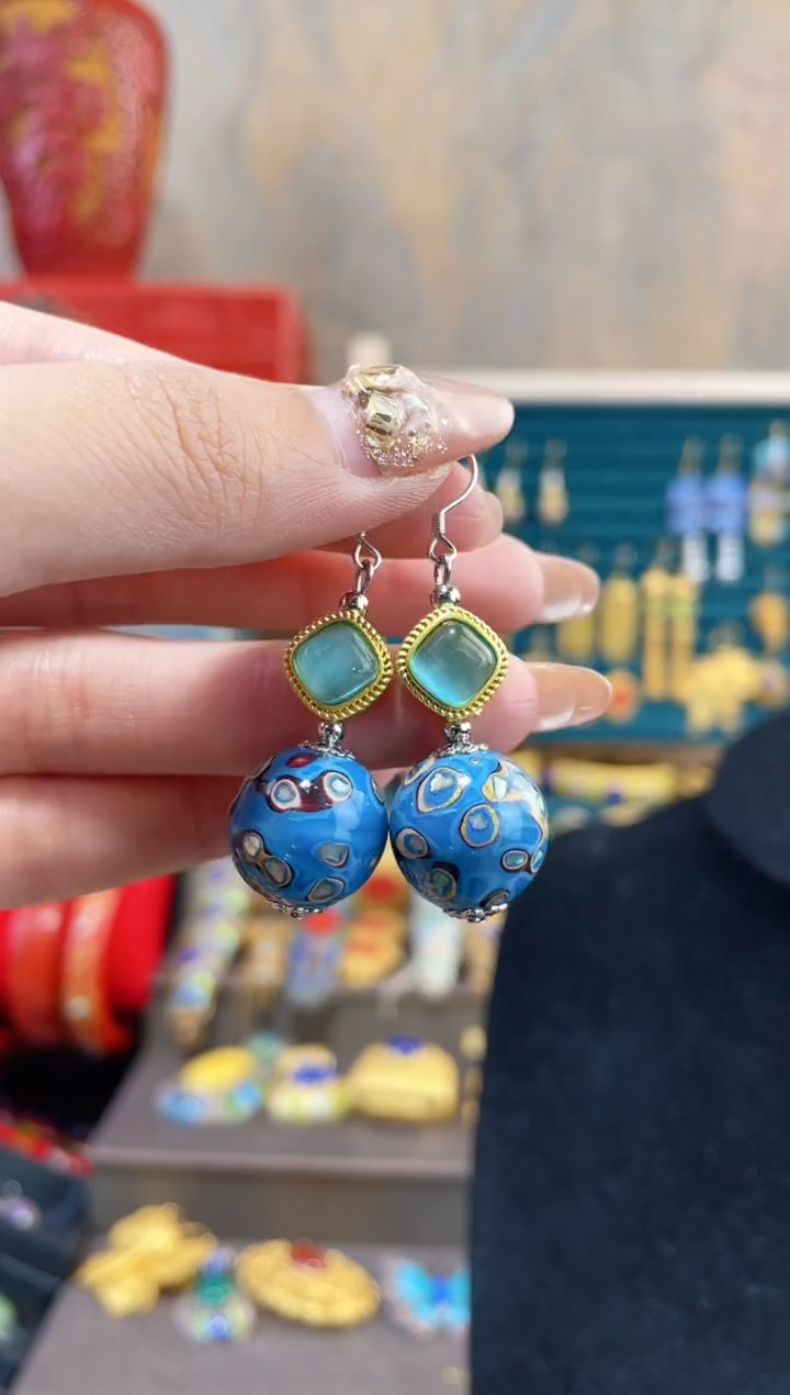 【闪购商品】非遗犀皮漆精品耳环蓝色