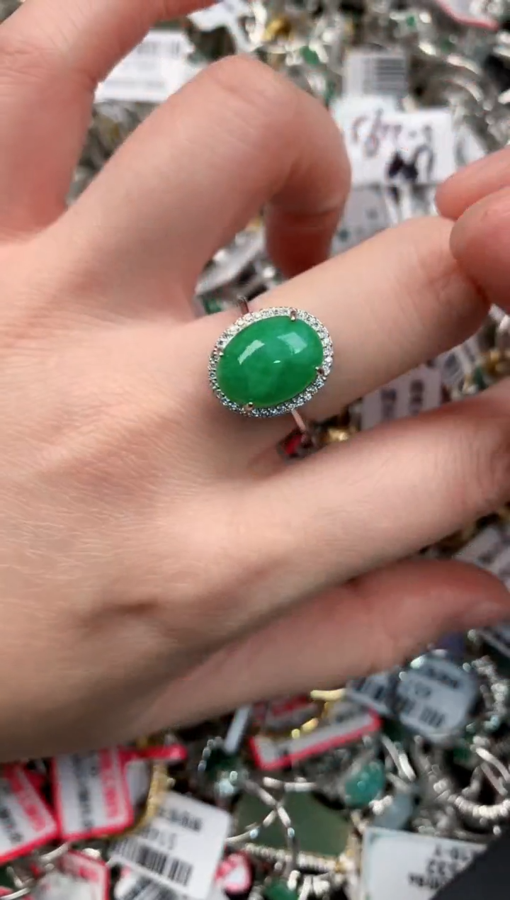 银S925镶嵌戒指翡翠10                     7