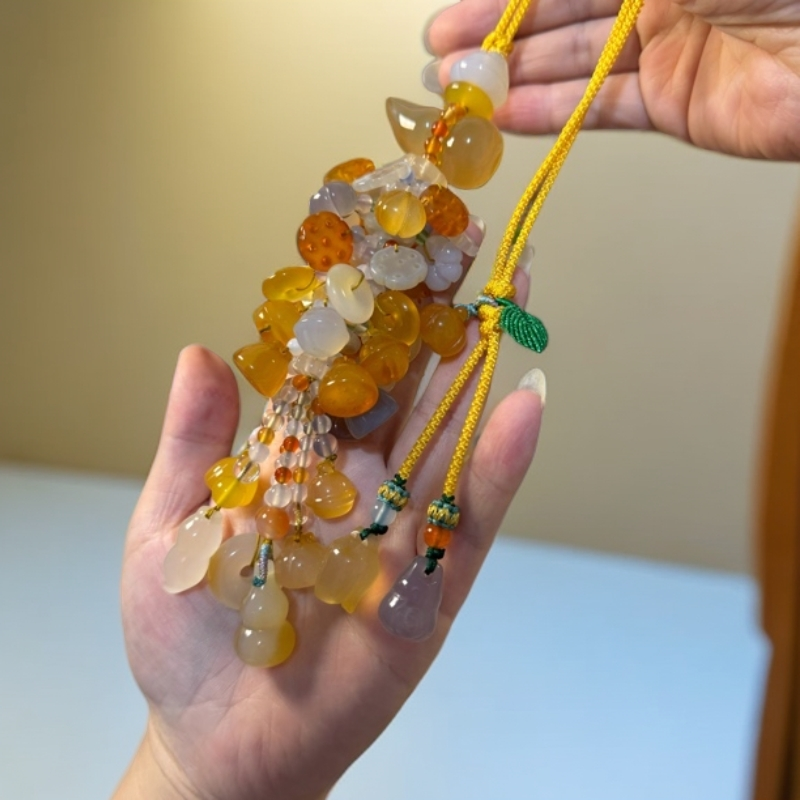天然玉髓玛瑙八宝翘角葫芦多宝多福汽车挂件车内后视镜吊坠