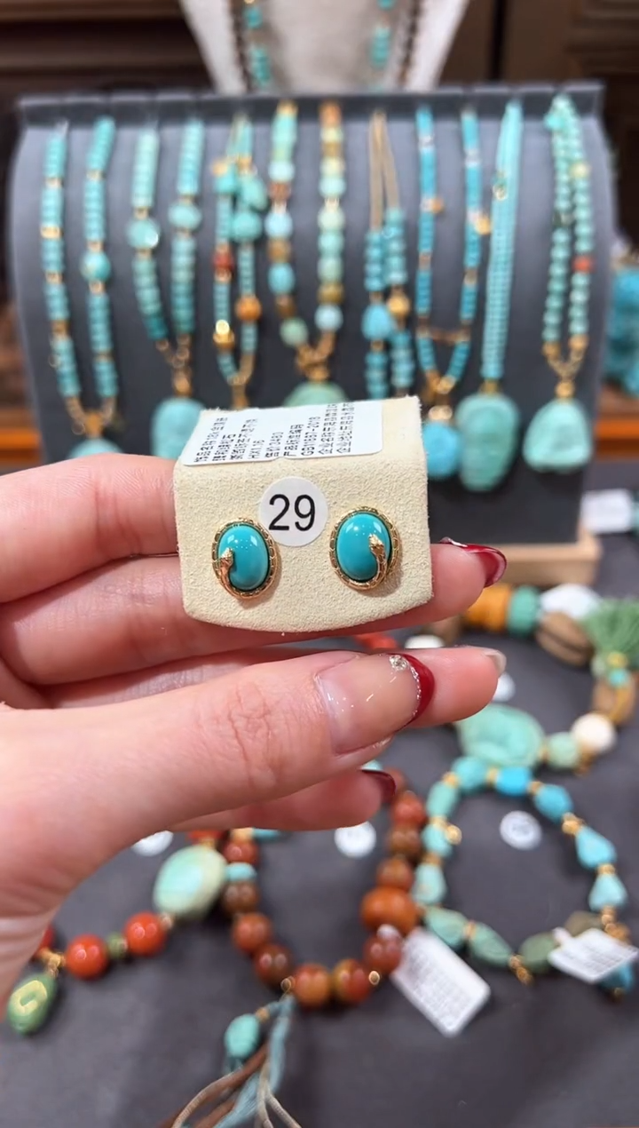 【闪购商品】绿松石耳饰18K金镶嵌绿松石耳饰