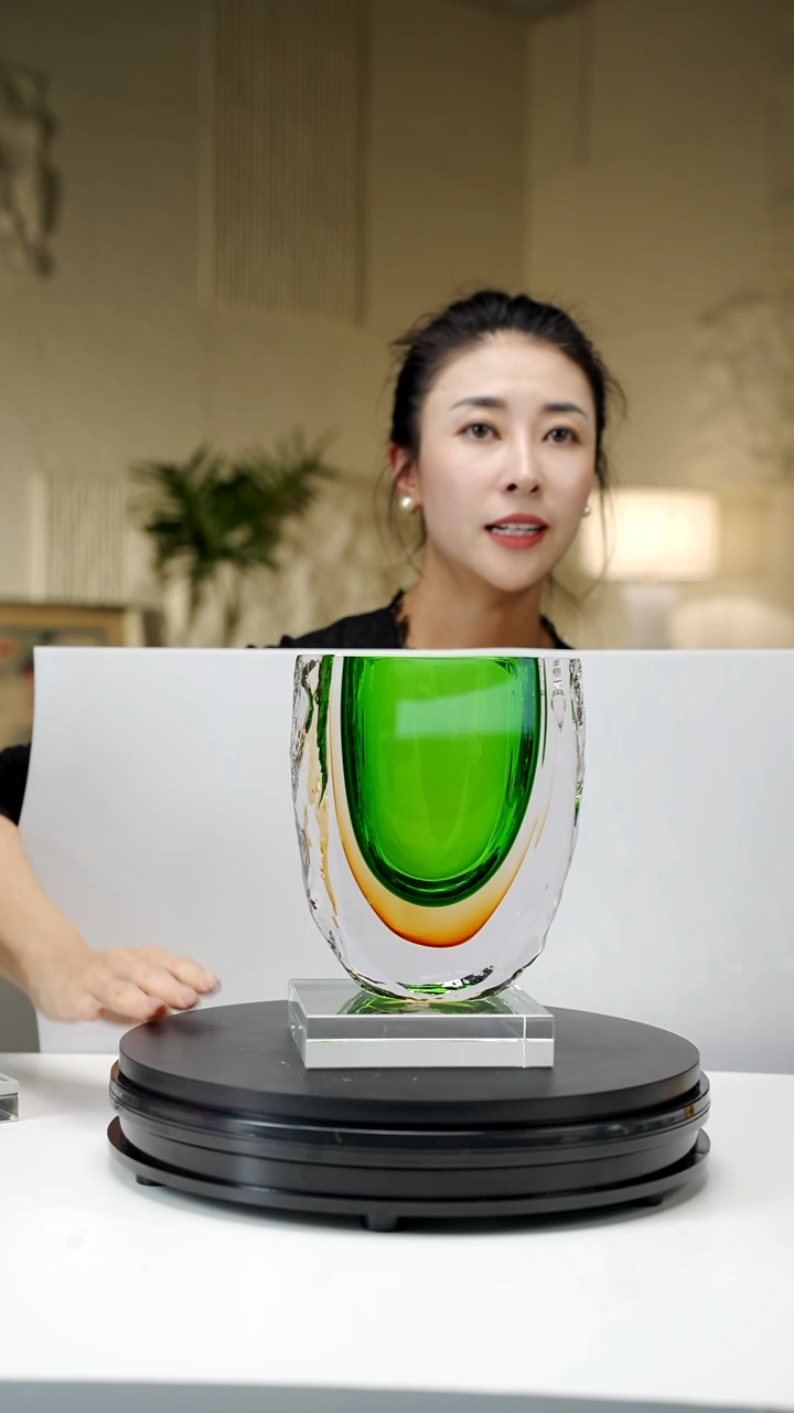 手工艺品琉璃琥珀绿水波纹花瓶