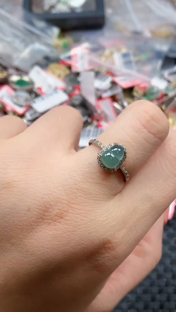 银S925镶嵌戒指翡翠天然A货缅甸翡翠