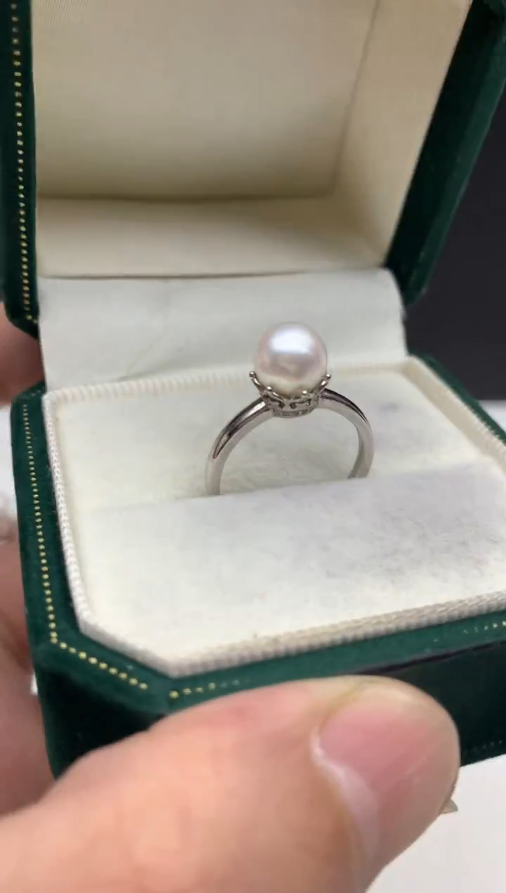 银S925镶嵌ff海水珍珠akoya白珠戒指7~8mm