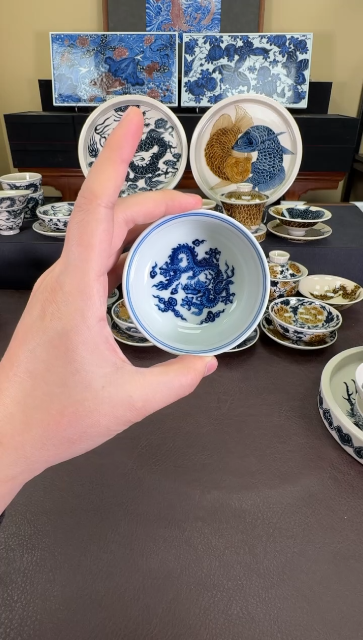 【闪购商品】羿器窑海水团龙矮炉式杯