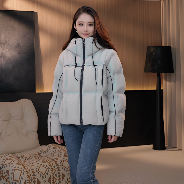 90白鹅绒设计感拼接短款泡芙羽绒服女款百搭冬季潮流立领款BC-888