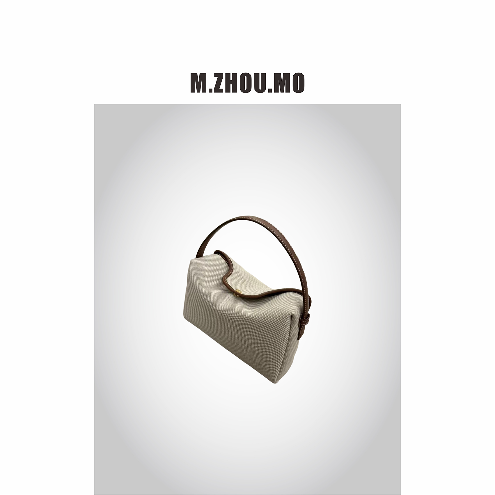 M.ZHOU.MO 简约精致款手提包 棉麻配头层牛皮手柄