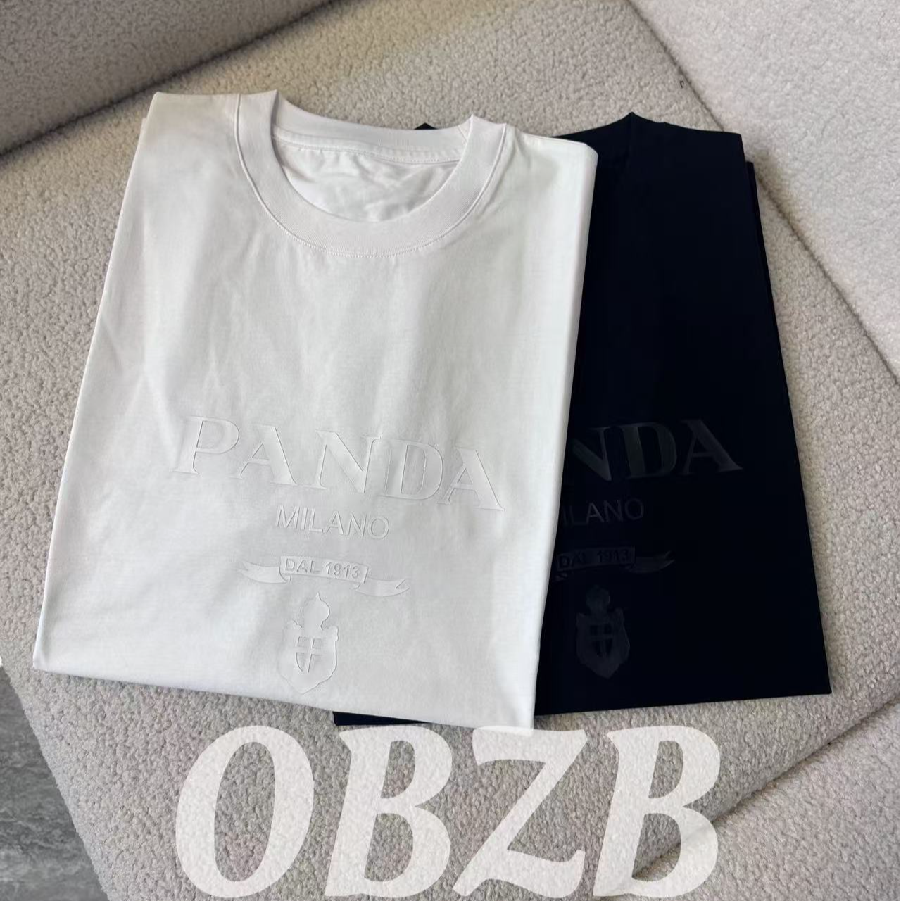 OBZB【P男女同款短袖】黑白两色圆领宽松舒适时尚夏季潮流百搭5055