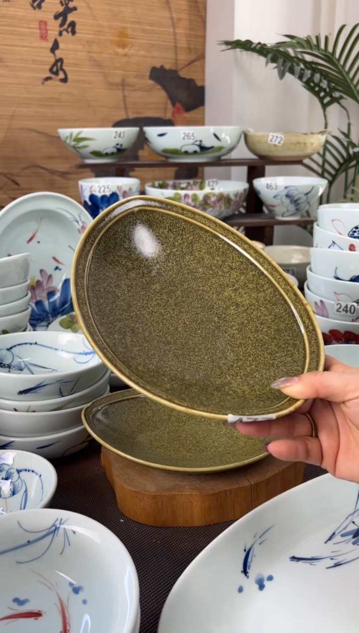 明舟城**院福利茶叶末10寸圆宝盘（单只装）