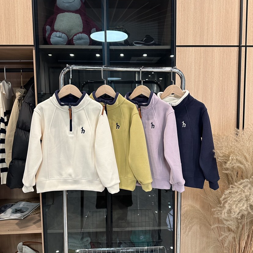 2025春季新款儿童休闲百搭长袖男童女童时尚套头半拉链卫衣