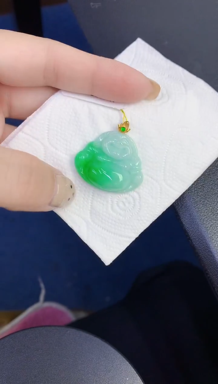 颈饰18K金镶嵌翡翠缅甸天然翡翠A货