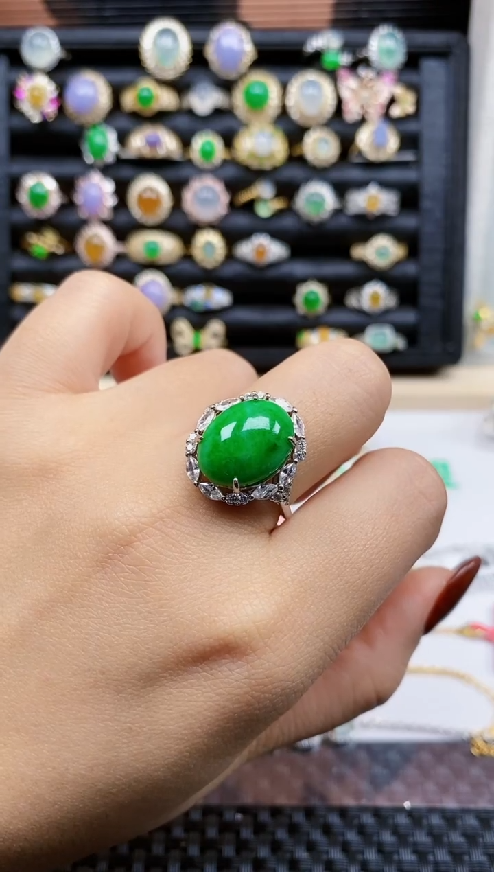 银S925镶嵌戒指翡翠我***理455