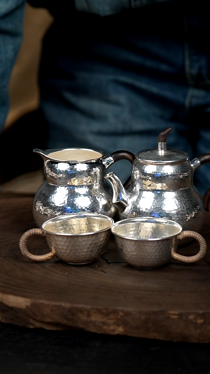 【闪购商品】手工锤纹葫芦泡茶壶+葫芦公道杯+2银杯