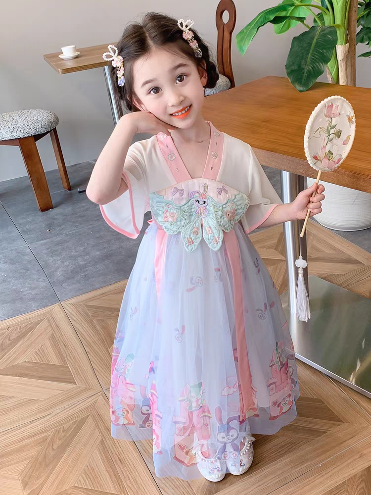 中国风小女孩儿童民族女薄款刺绣公主汉服襦裙女童古风连衣裙子