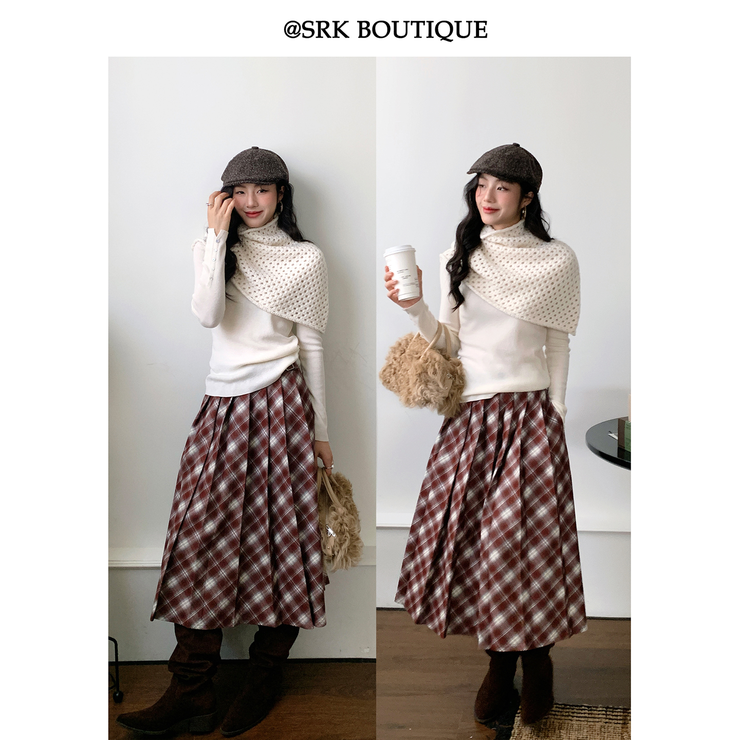 法式复古格纹半身裙设计感高腰显瘦a字中长裙通勤秋冬新S2DR5230