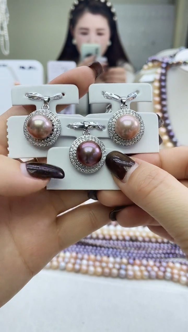 未镶嵌吊坠淡水珍珠紫色系太阳花吊坠12mm