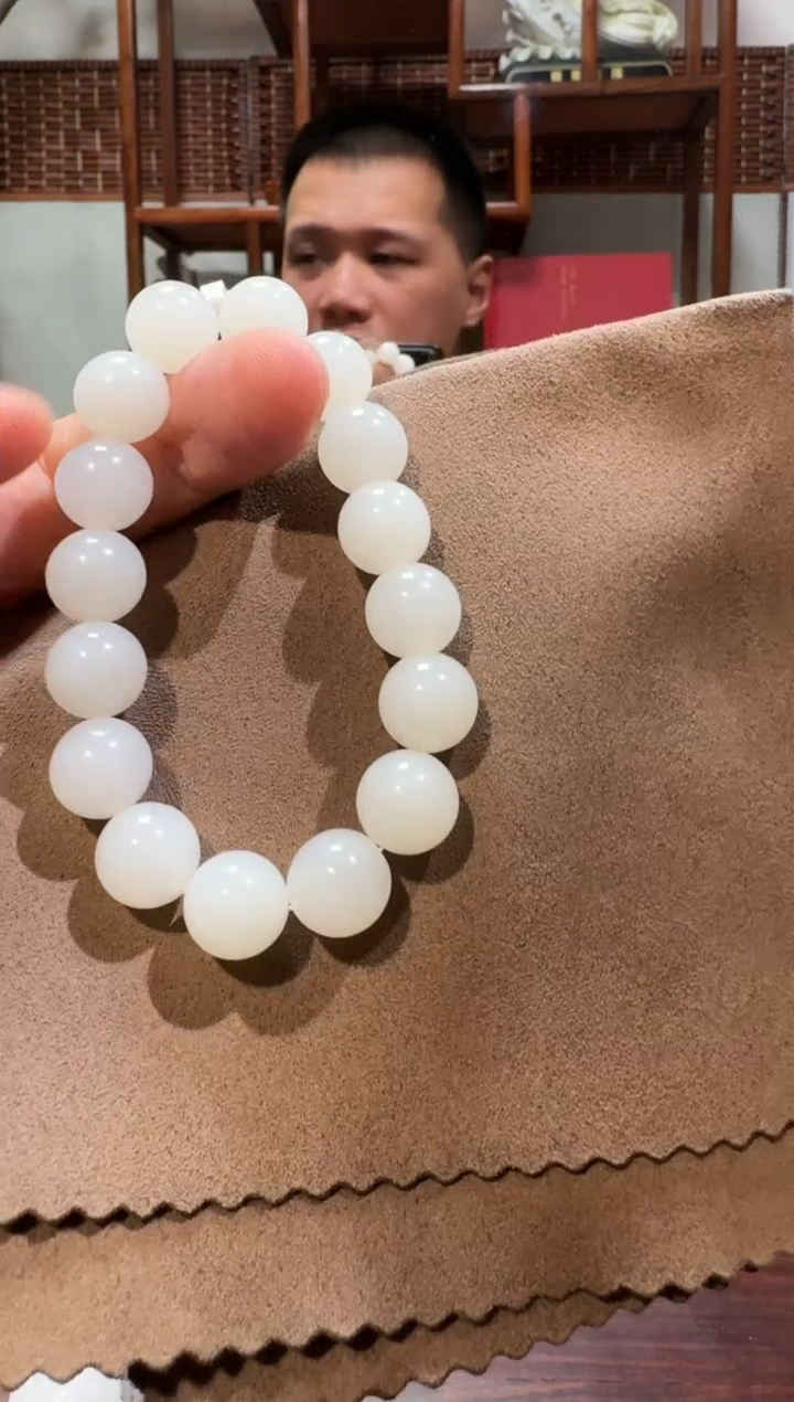 【闪购商品】和田玉手串未镶嵌1314 白玉12mm圆珠手串