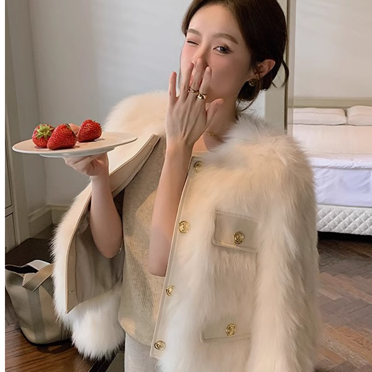 淡香白茶 秋冬新款名媛毛毛大衣韩版显瘦小香风毛毛外套女27893#