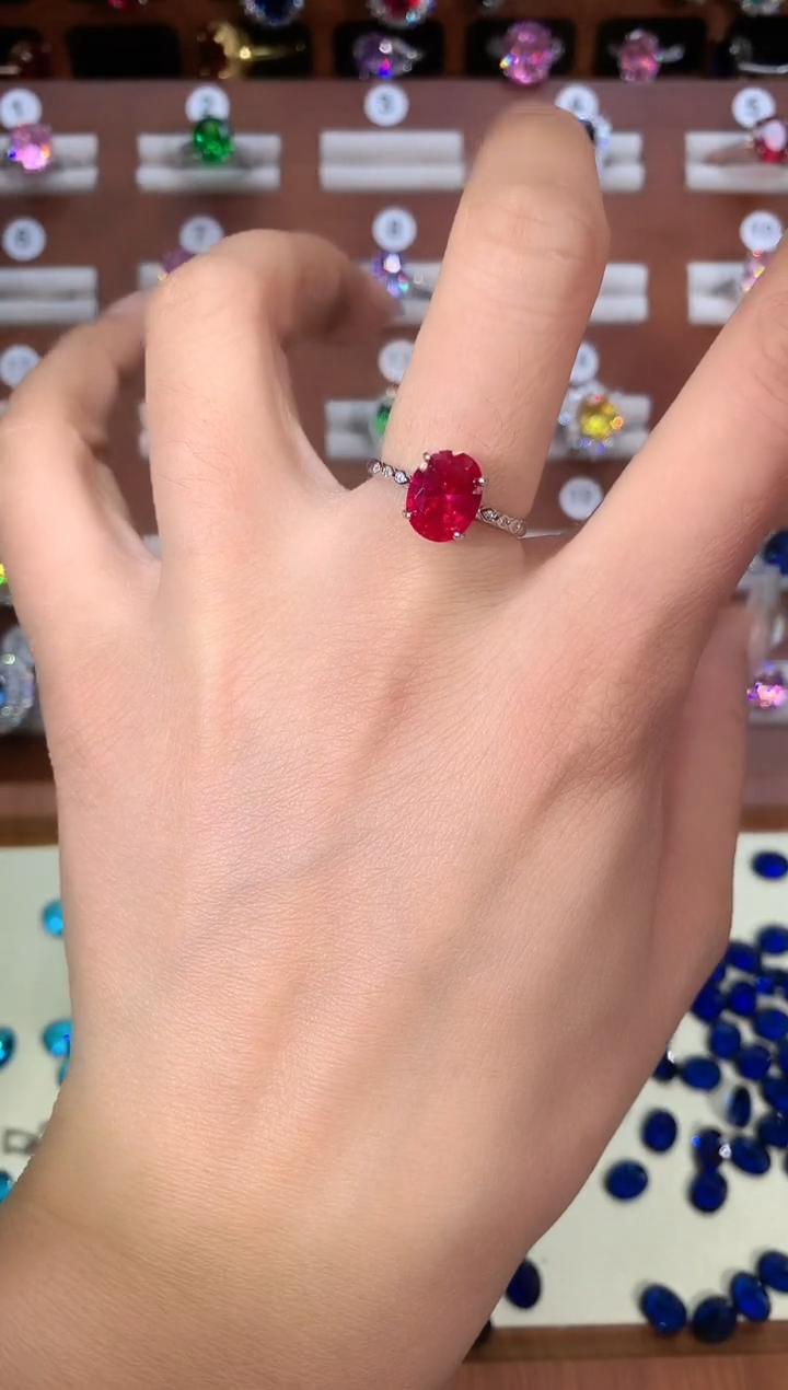 银S925镶嵌戒指红宝石79银色