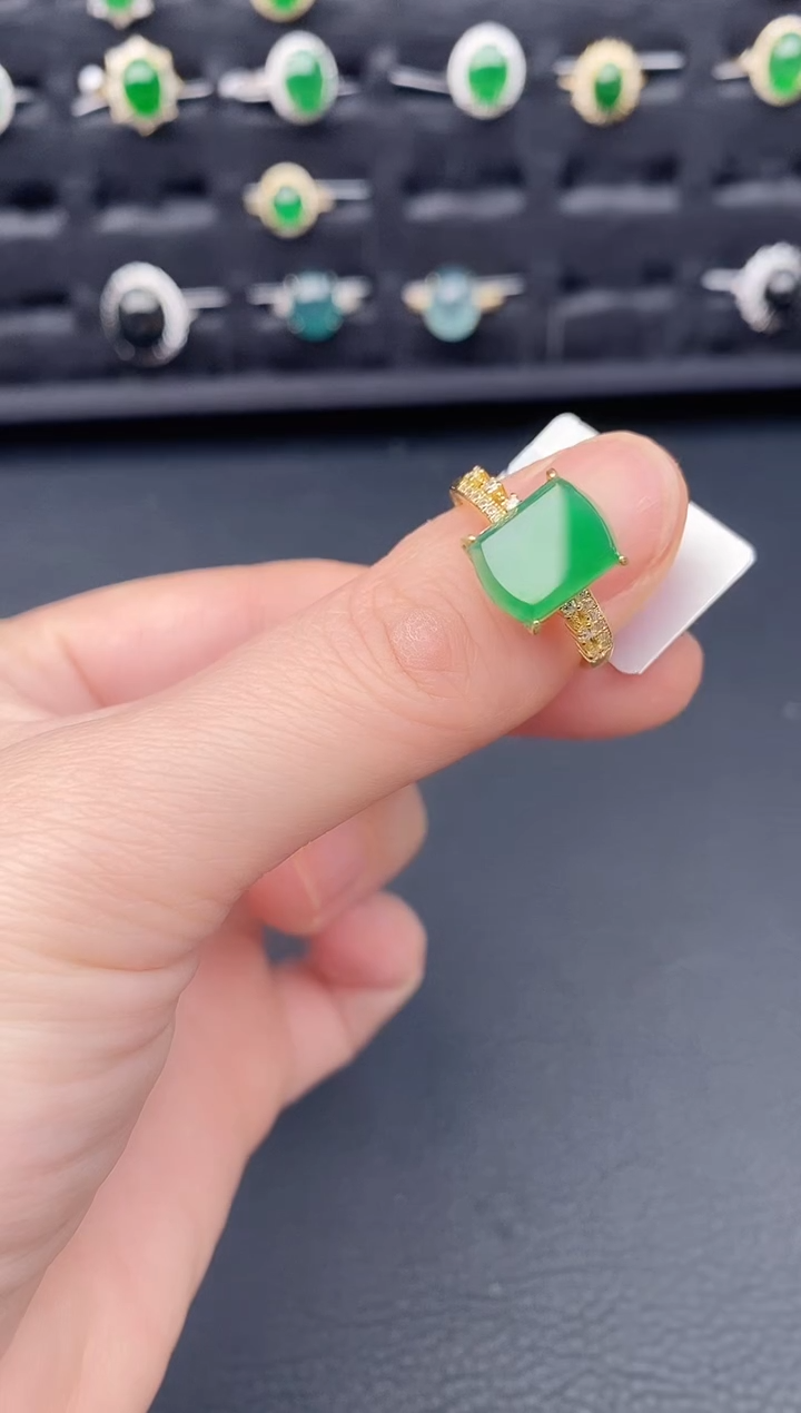 银S925镶嵌戒指翡翠天然a货翡翠203