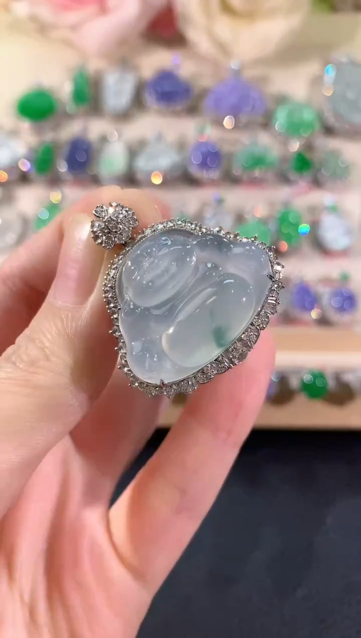 吊坠(不含链)18K金镶嵌翡翠冬日珠宝Q116