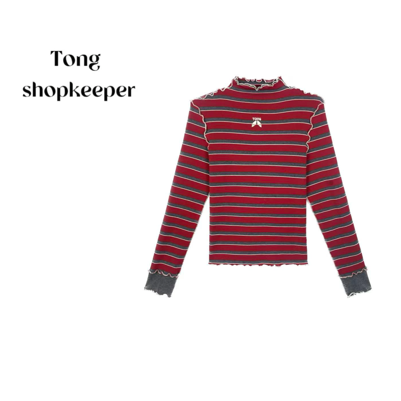 QJ/彤掌柜1683235 冬季26定制天丝复古条纹设计美式字母保暖上衣