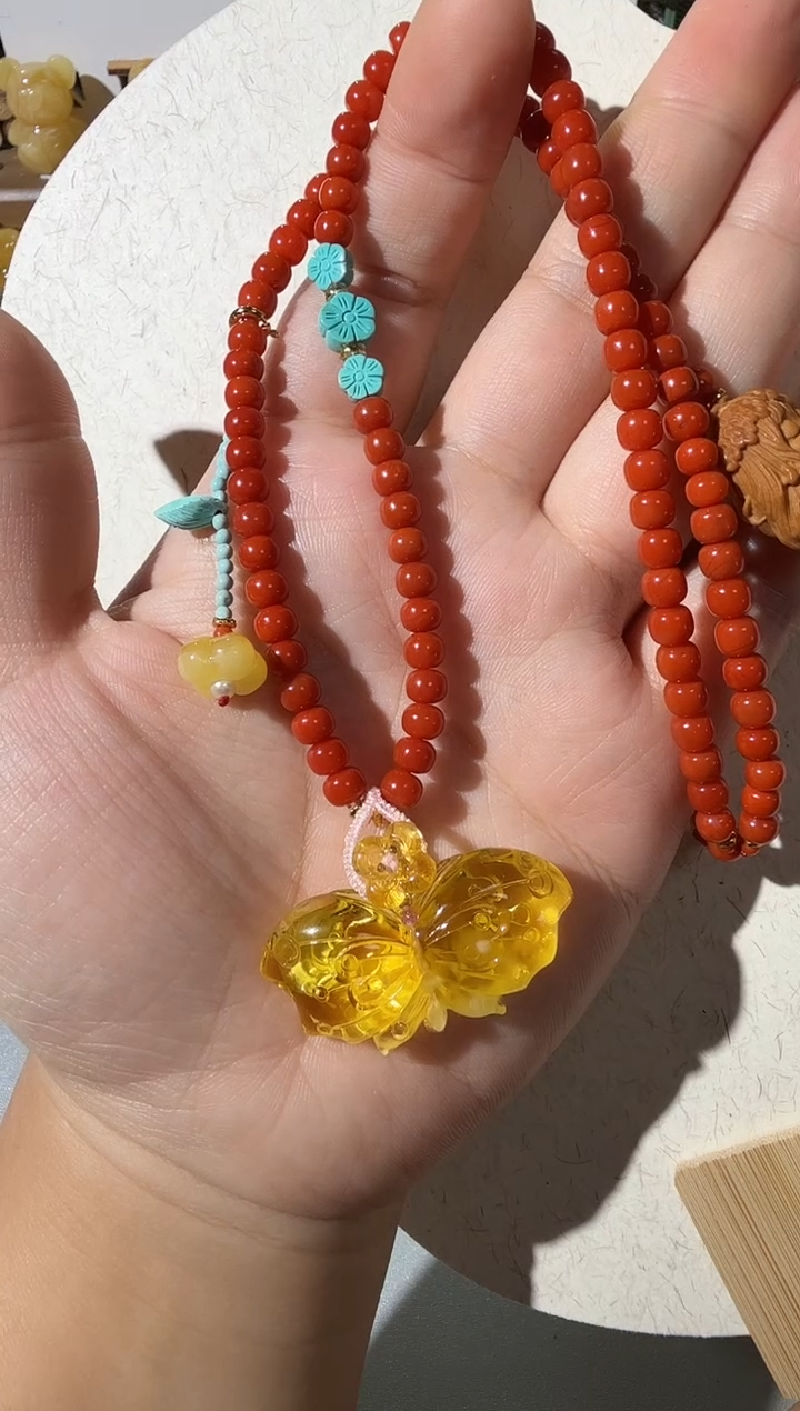 【闪购商品】琥珀项链未镶嵌琥珀蝴蝶项链