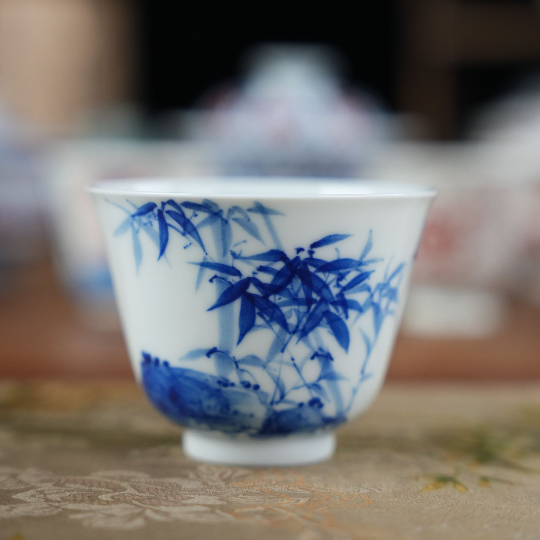 景德镇竹子写意风花神杯茶杯茶具陶瓷主人杯70cc「逸古堂」