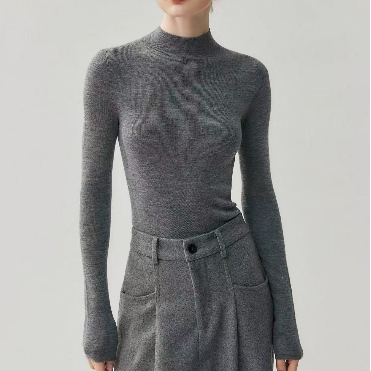 可机洗100%美丽诺绵羊毛精纺60支双股纱厚款无缝一体半高领女002#