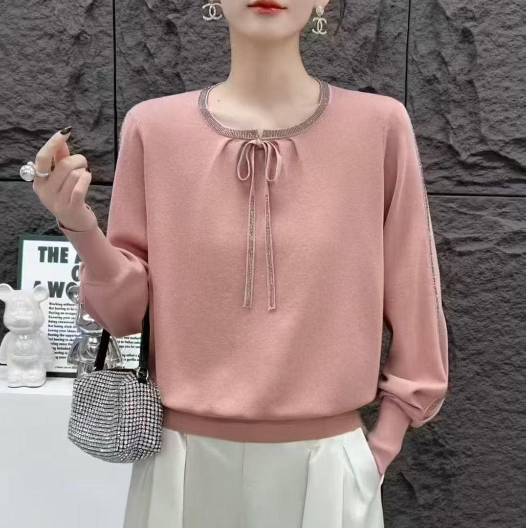 669气质毛针织衫上衣打底衫女装秋季烫钻宽松针织衫网红圆领休闲