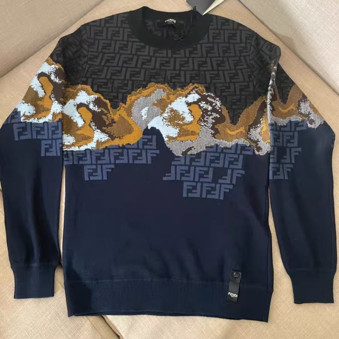 未使用 FENDI/芬迪 Fendi 圆领FF针织衫 蓝色44/46