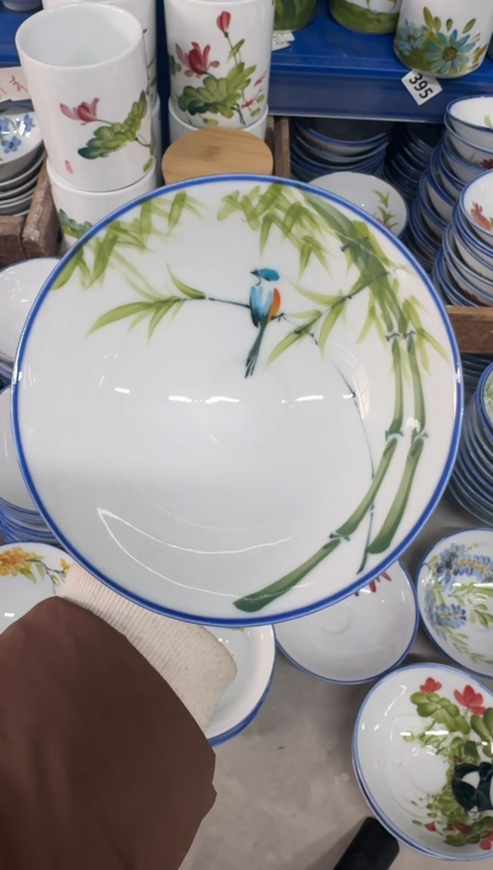 瓷片景德镇高温陶瓷食品级手绘釉中彩-斗笠碗