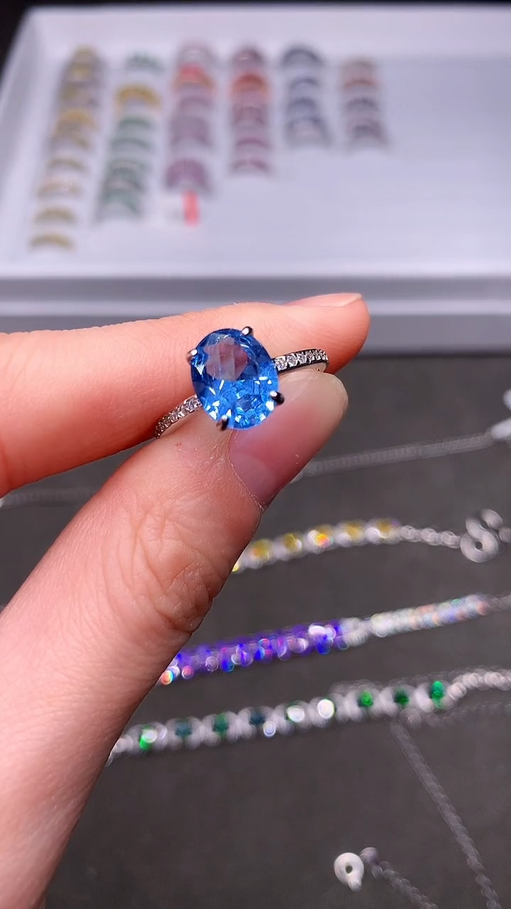 【闪购商品】海蓝宝石戒圈银S925镶嵌·····