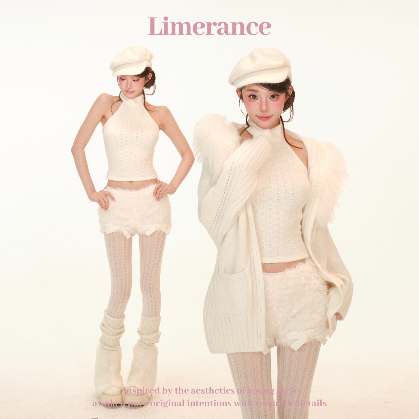 甜梨呆呆北岛美奈挂脖绒绒针织环保毛宽松针织连帽毛领外套