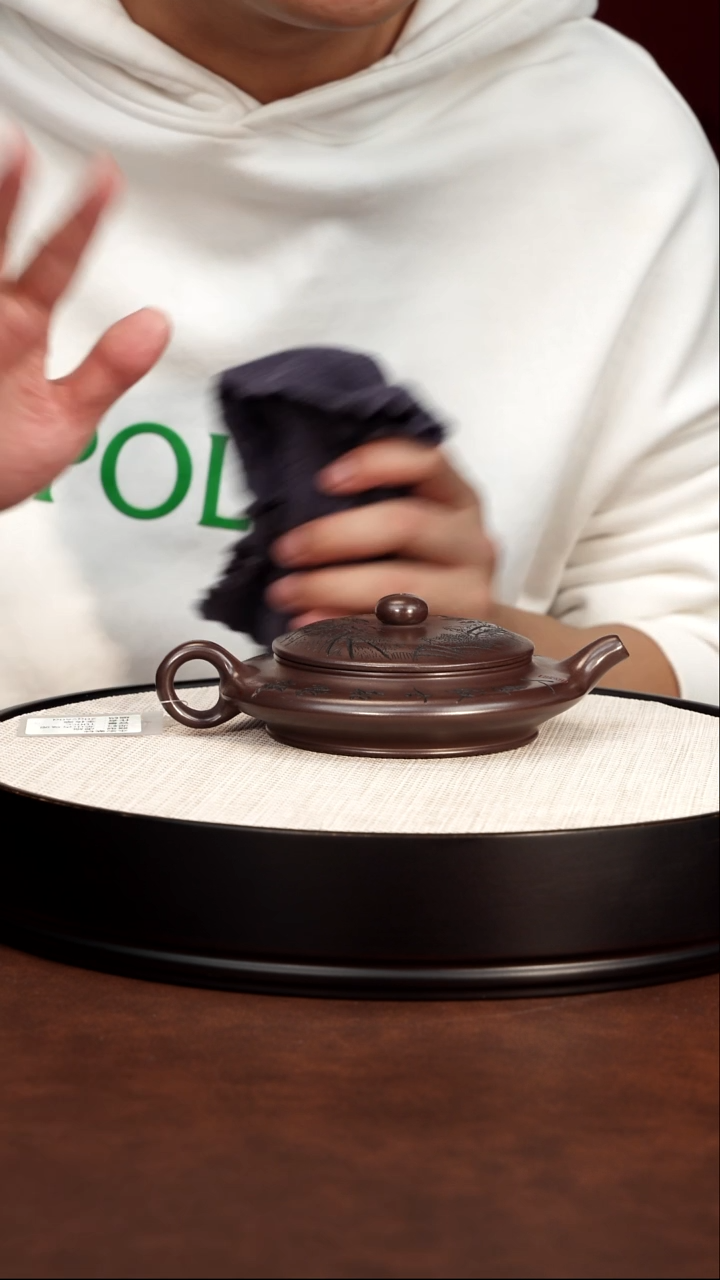 茶壶紫砂宜兴紫砂 虚扁龙山古乌泥 李传荣