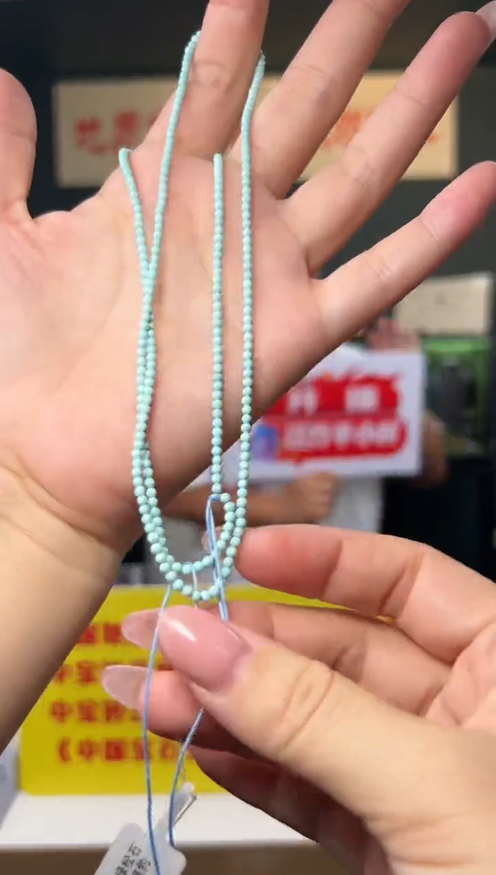 未镶嵌绿松石颈饰天然原矿绿松石圆珠长配链约2.5mm
