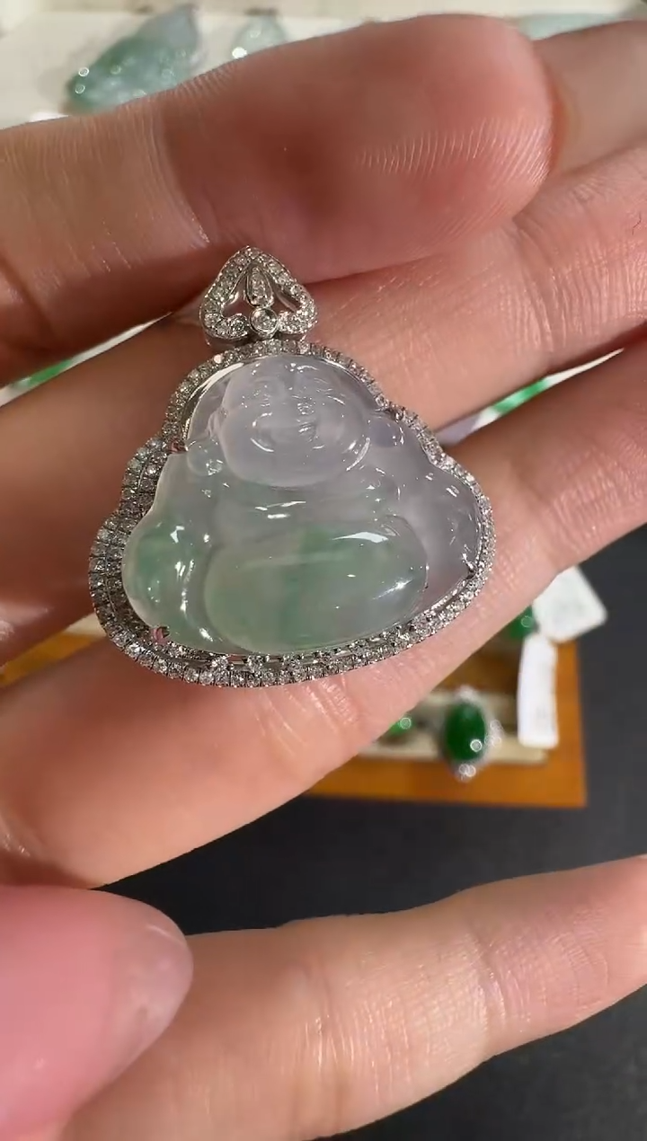 【闪购商品】翡翠吊坠(不含链)18K金镶嵌【源头工厂】钻石镶嵌