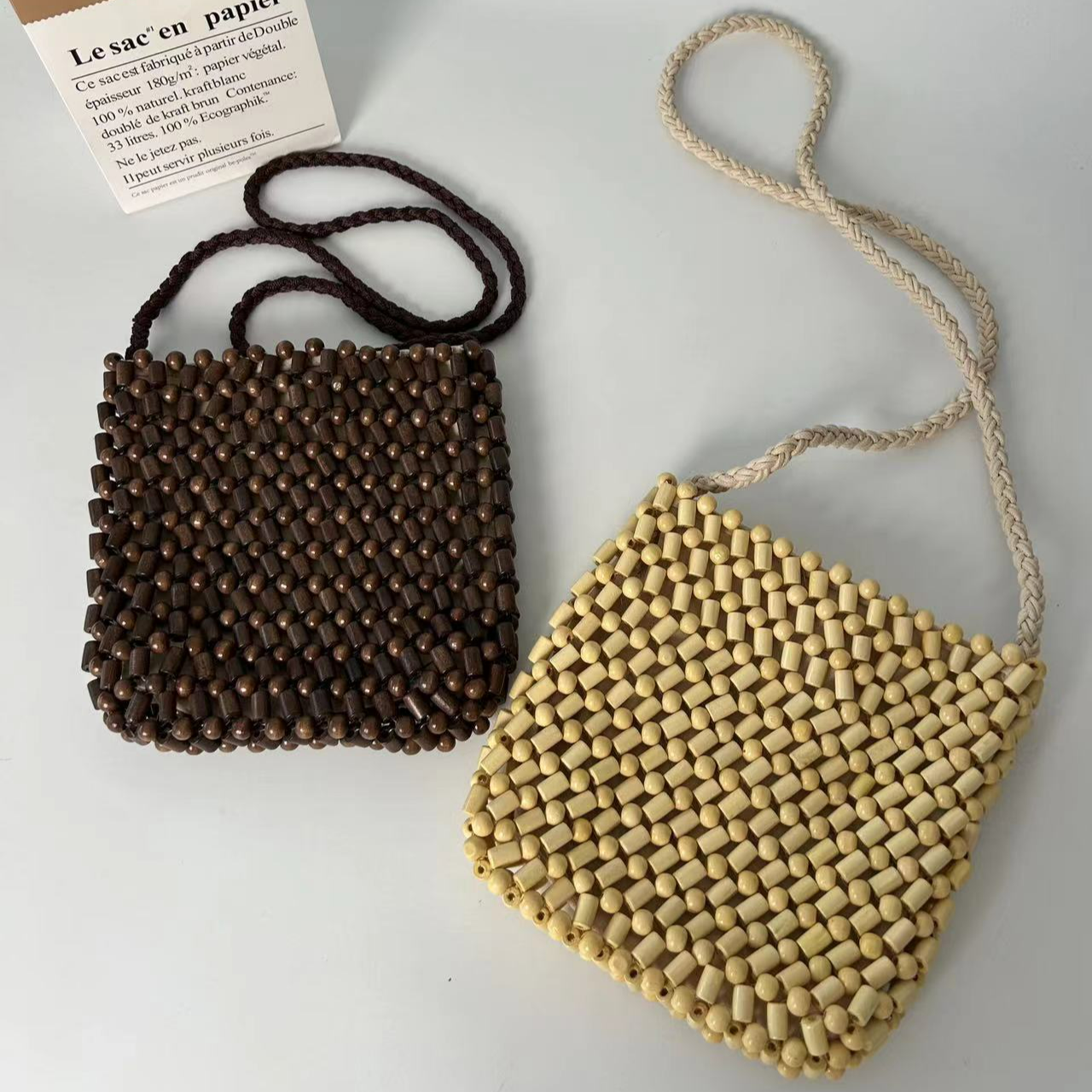 【工厂直销】chic风  极简 时尚 轻便 斜挎木珠包