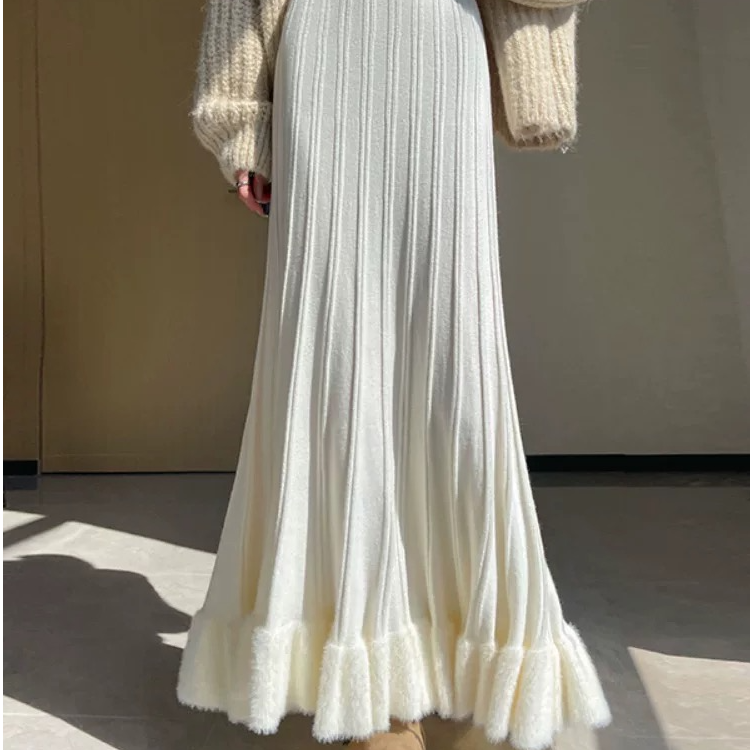  051-100 秋冬毛衣新款伞裙百褶大裙摆半身裙
