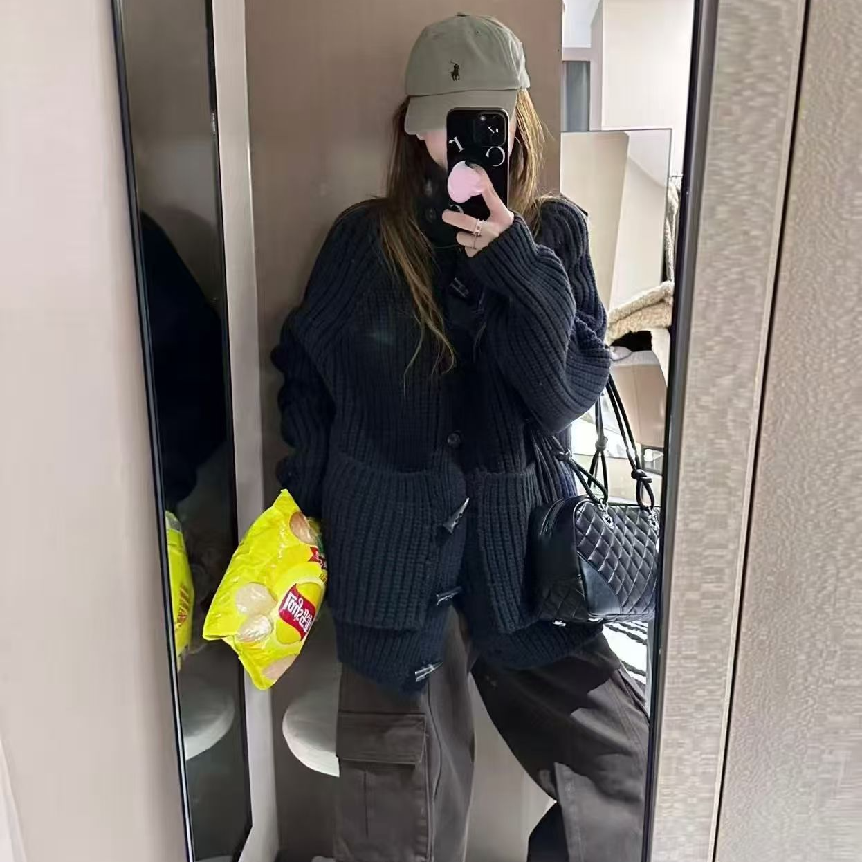 文艺复兴~私服博主同款牛角扣慵懒棒针毛衣