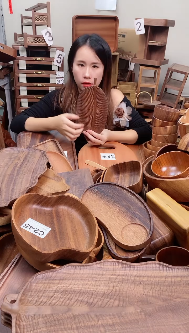 木 北美黑胡桃木麦穗树叶盘25*12*2cm 