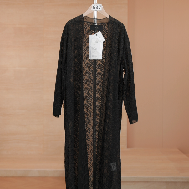 【637】黑色暗纹长款开衫外套