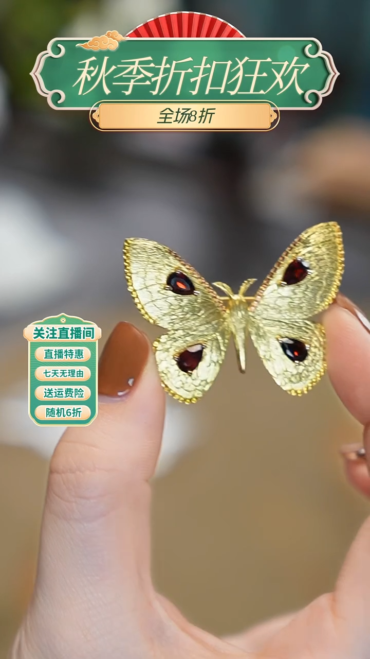 银S925镶嵌胸针石榴石，胸针
