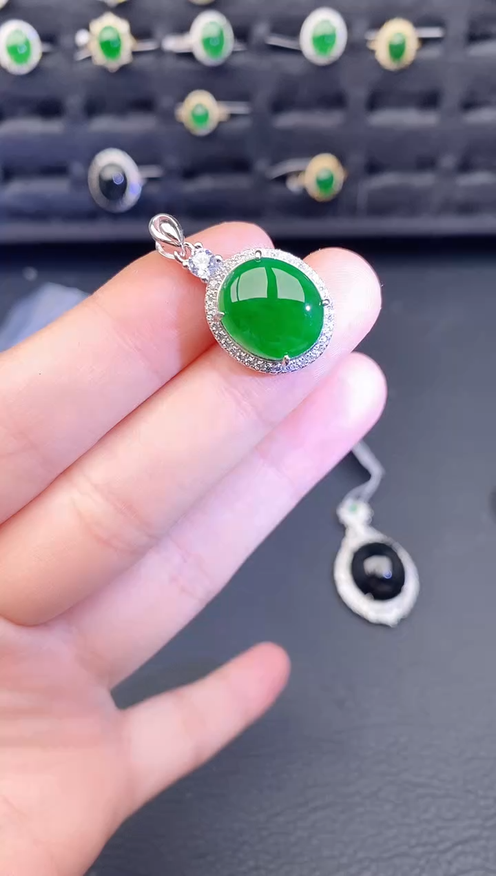 颈饰银S925镶嵌翡翠天然a货翡翠258