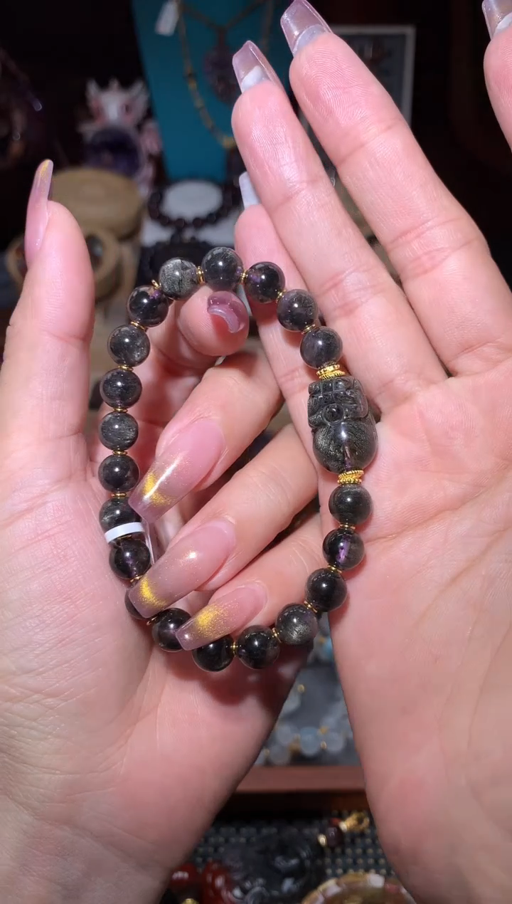 未镶嵌颈饰水晶极光黑羽DIY手串