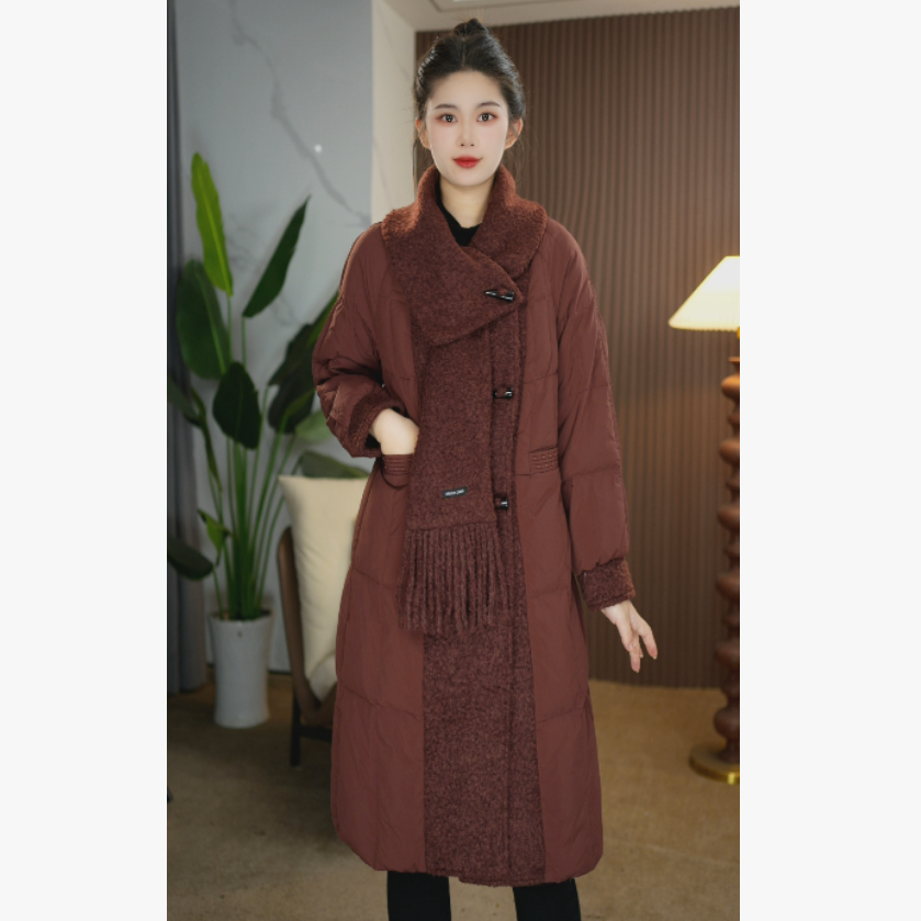 【奈娅定制】D330 时尚围脖领羽绒服女2025冬新款保暖白鸭绒外套