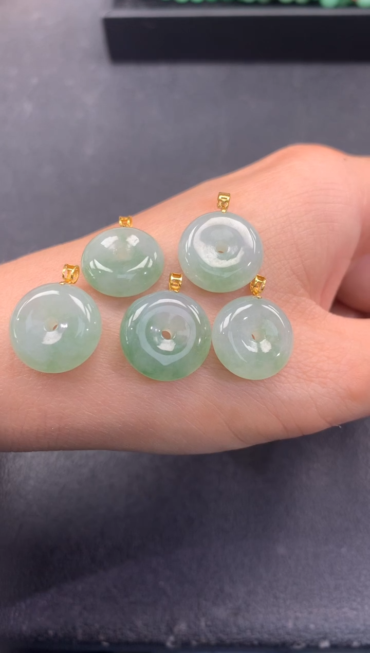 颈饰18K金镶嵌翡翠FA346 翡翠平安扣 多样性发其一赠皮绳