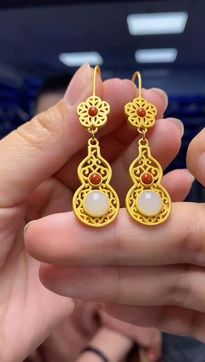 银S925镶嵌和田玉耳饰EZ2146