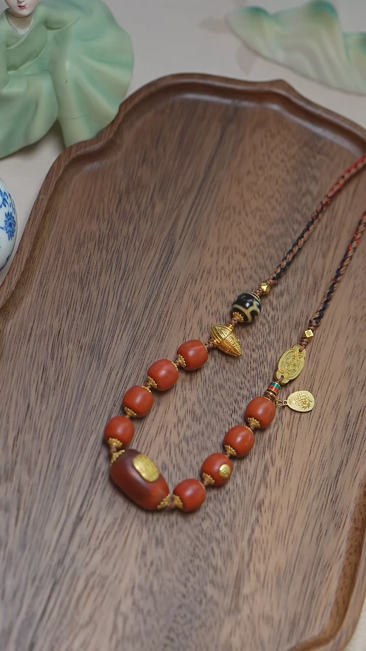 【闪购商品】南红玛瑙颈饰银S925镶嵌南红DIY项链 多样性发一