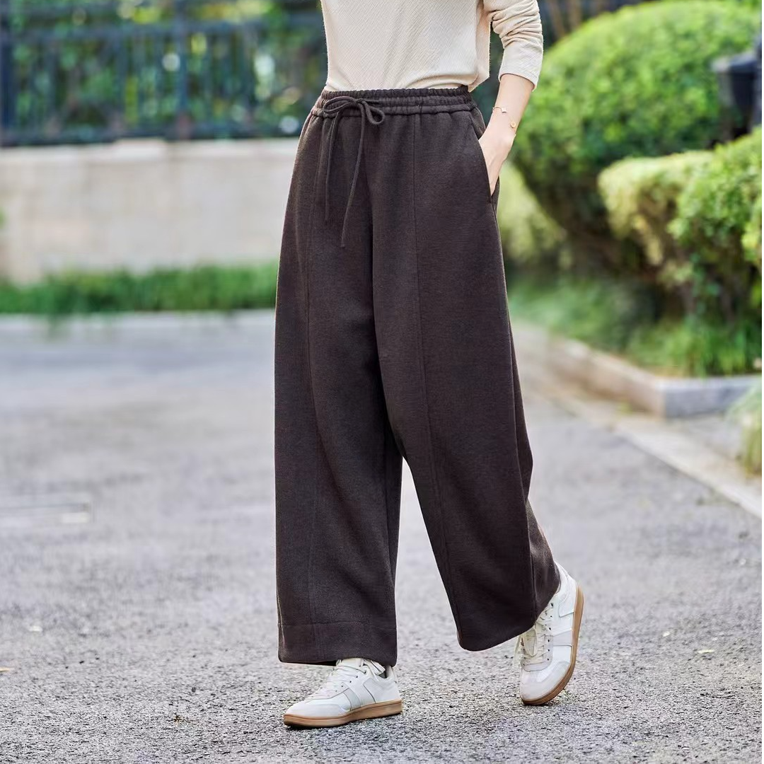 【绣衣坊】秋冬新款加厚休闲宽松松紧腰抽绳直通裤