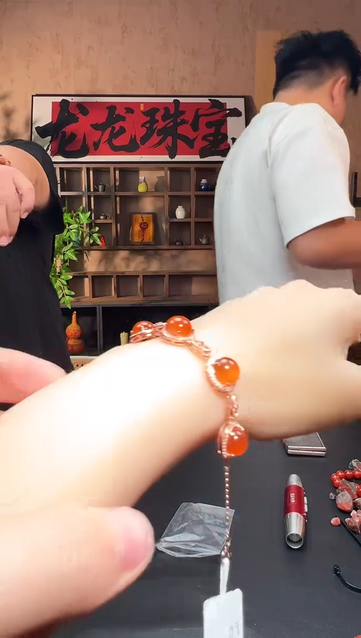 银S925镶嵌手链南红玛瑙嘟**儿南红手链一物一拍